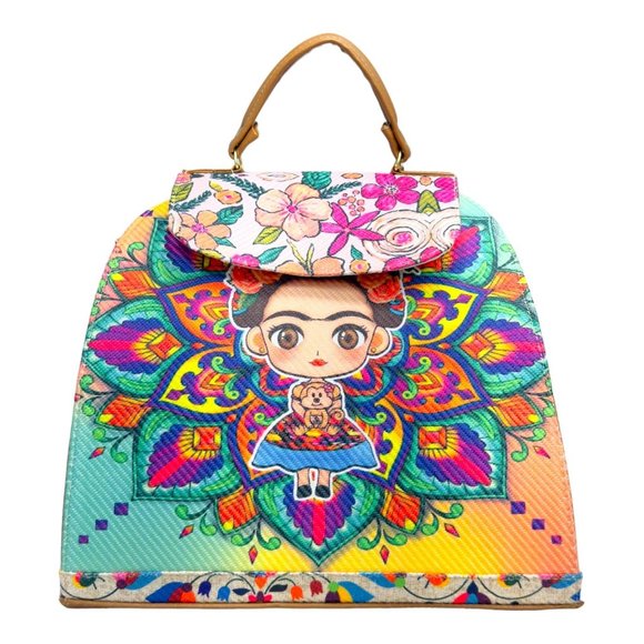 Artisan Made Frida Kahlo Canvas Faux Leather Tote Backpack From Coyoacan Mexico - Picture 2 of 14
